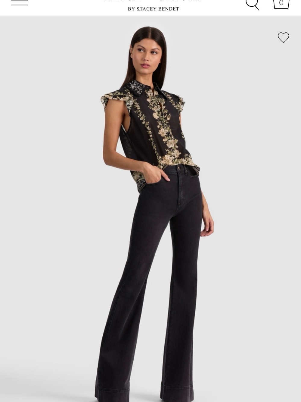 Alice + Olivia Beautiful Jean- color Clarissa- Black High-Rise Flare-Leg Jeans
